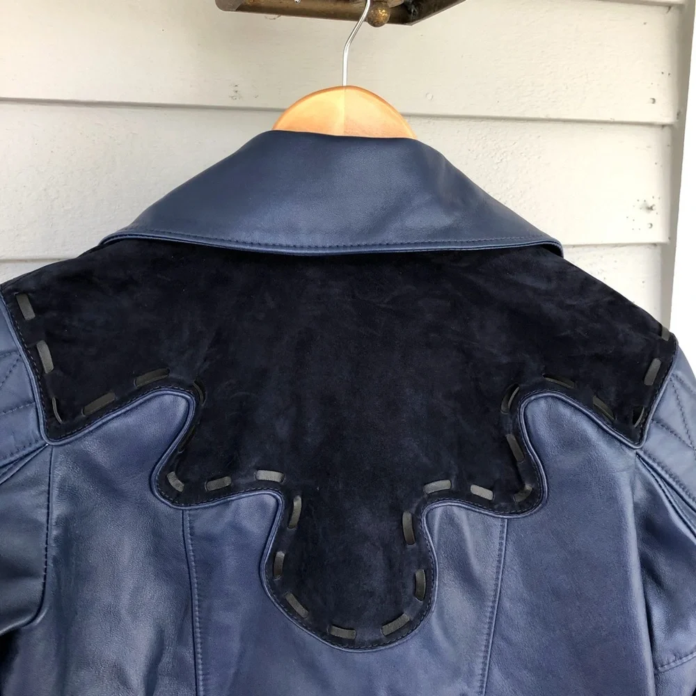 Coach Jacket Moto Leather Blue Zippers NWT 4